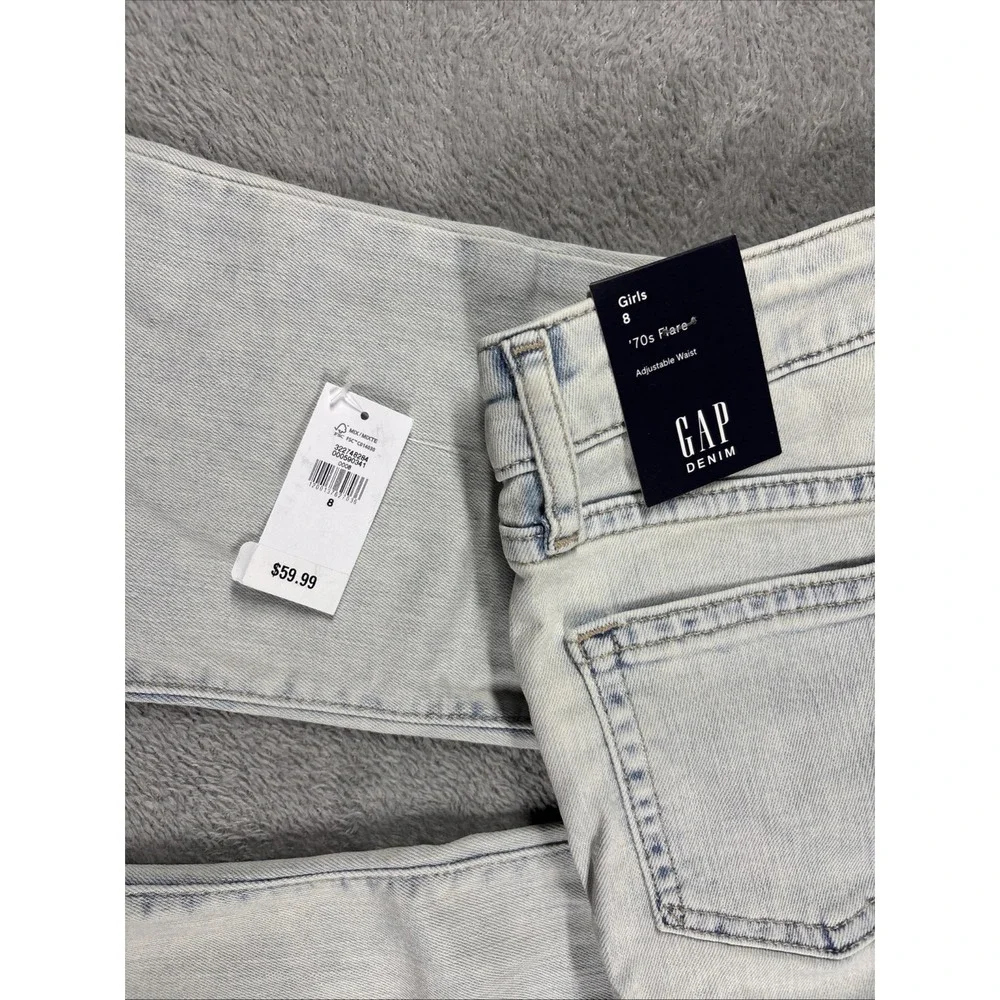 GAP Denim Girls' 70's Flare Stretch Adjustable Waist Studded Jeans Light 8‎ NWT